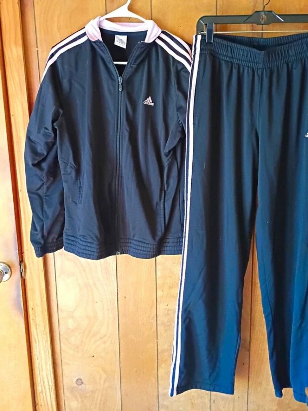 Adidas Women’s Tracksuit Size L Black Pink 3 Stripe Jacket Pants Set